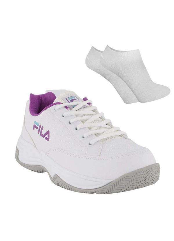 Fila - Kit Tênis Fila Grand Prix Feminino e par de Meia Branco