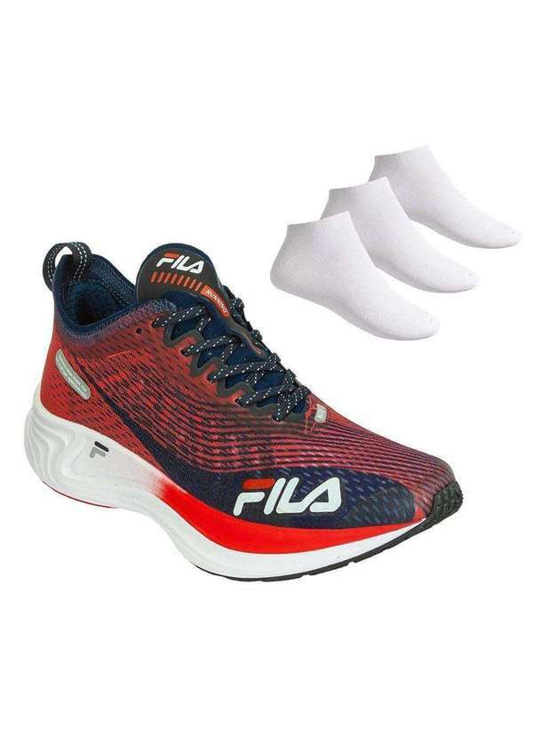 Fila - Kit Tênis Fila Racer Carbon Tri Feminino e 3 pares de Meias Azul