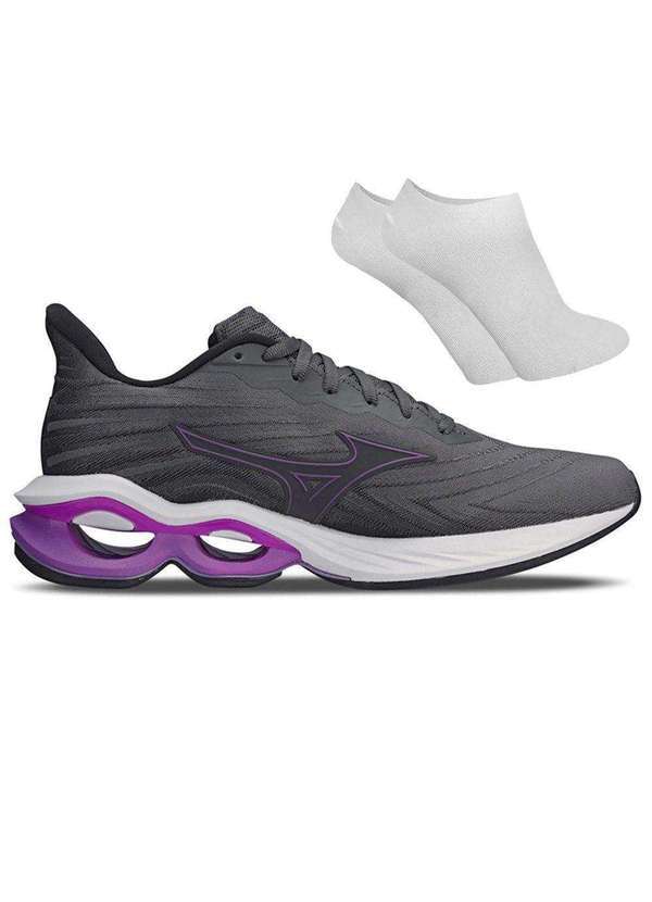 Mizuno - Kit Tênis Mizuno Wave Creation 25 Feminino e par de Meia Cinza
