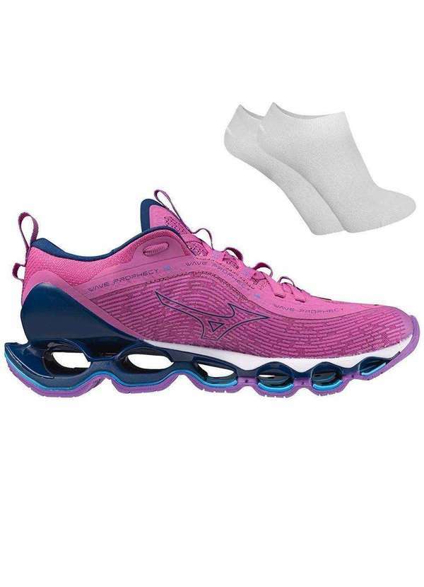 Mizuno - Kit Tênis Mizuno Wave Prophecy 13 Feminino e par de Meia Roxo