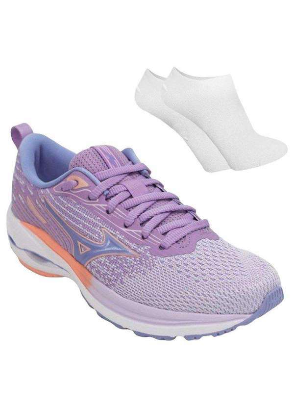 Mizuno - Kit Tênis Mizuno Wave Vitality 5 Feminino e par de Meia - Roxo