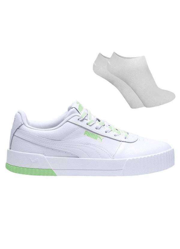 Puma - Kit Tênis Puma Carina Logomania Feminino e par de Meia Branco