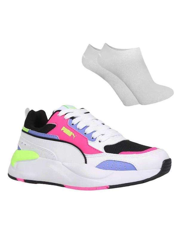 Puma - Kit Tênis Puma X-Ray 2 Square Wns Bdp Feminino e par de Meia Branco