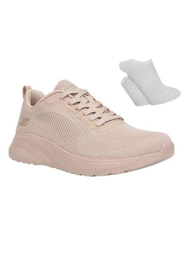 Skechers - Kit Tênis Skechers Bobs Squad Chaos Feminino e par de Meia Bege