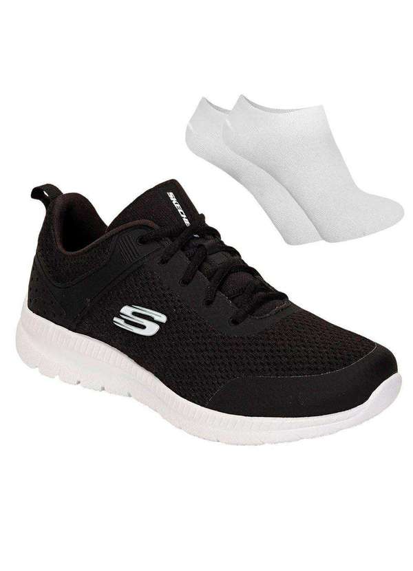 Kit Tênis Skechers Bountiful Feminino e par de Meia Preto