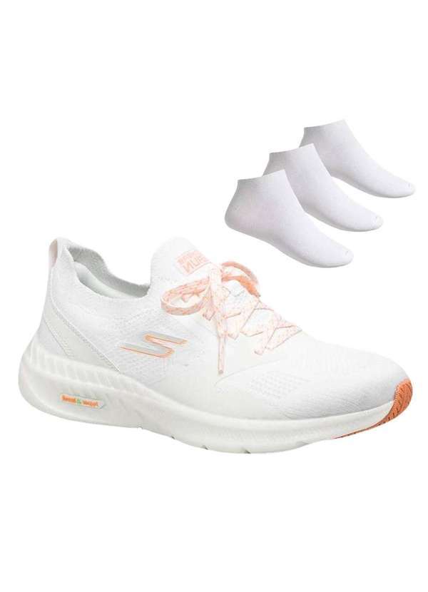 Skechers - Kit Tênis Skechers Go Run Hyper Burst Feminino e 3 pares de Meias Branco