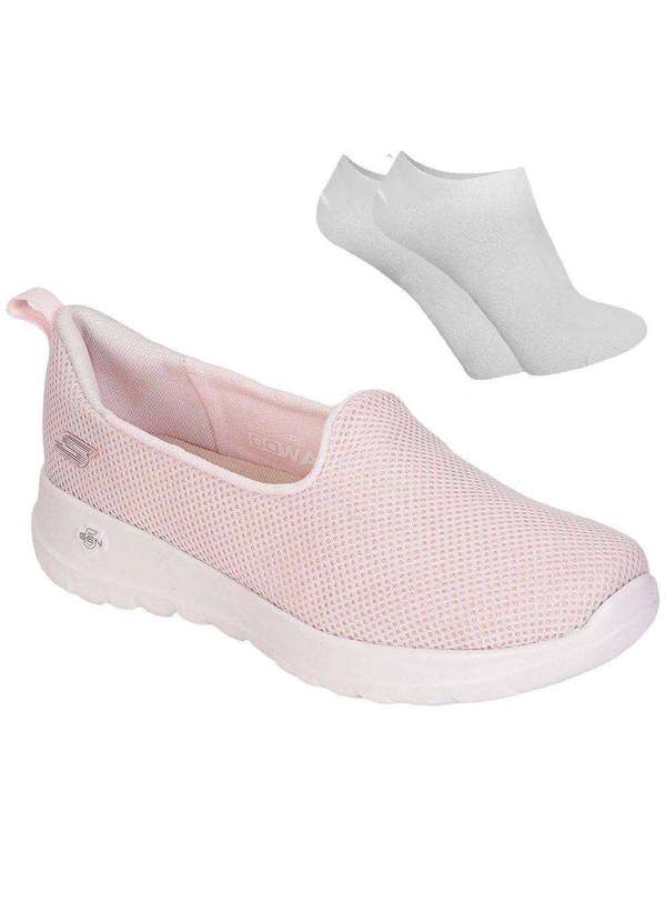 Kit Tênis Skechers Go Walk Joy Feminino e par de Meia Rosa