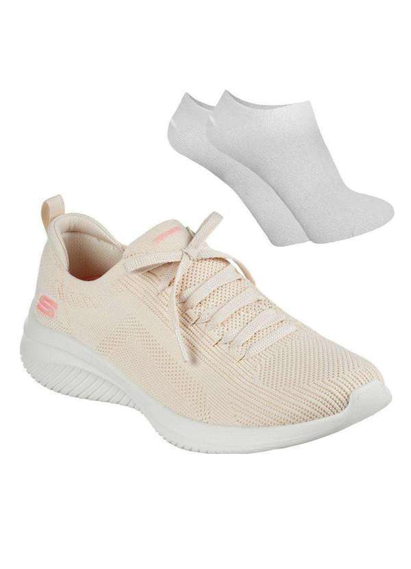 Skechers - Kit Tênis Skechers Ultra Flex 2.0 Feminino e par de Meia Bege