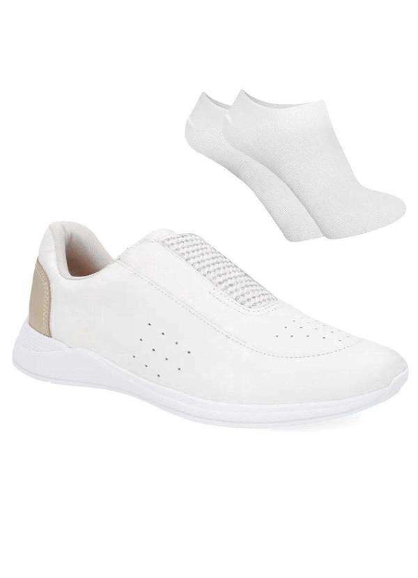 Usaflex - Kit Tênis Slip On Usaflex Básico Feminino e par de Meia Branco