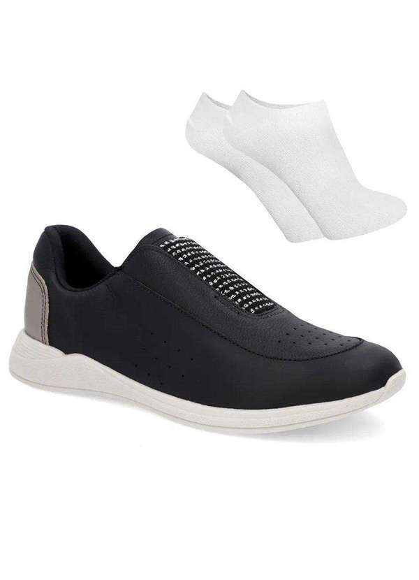 Usaflex - Kit Tênis Slip On Usaflex Básico Feminino e par de Meia Preto