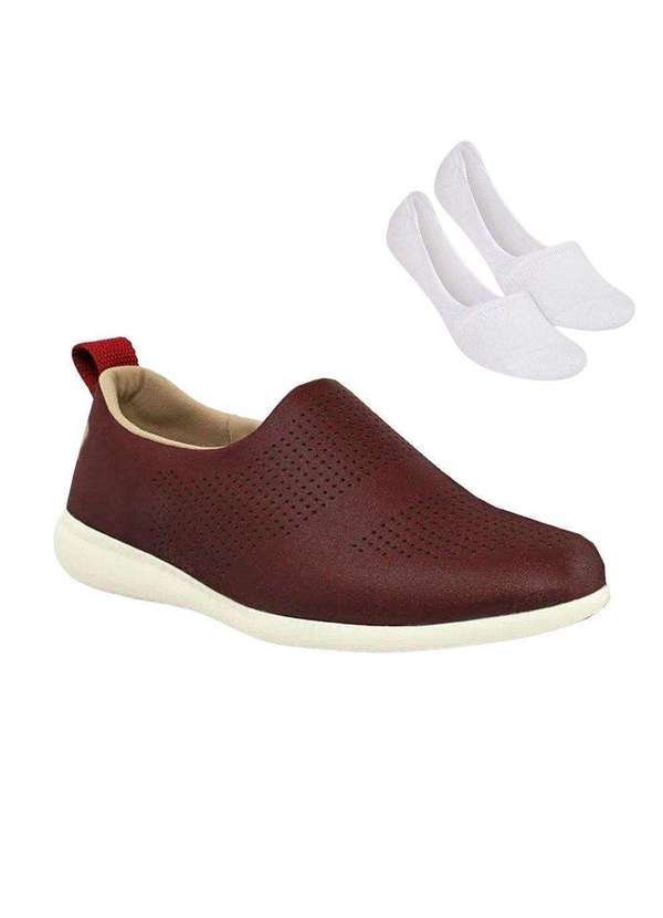 Usaflex - Kit Tênis Slip On Usaflex Rebu Feminino e par de Meia - Vermelho
