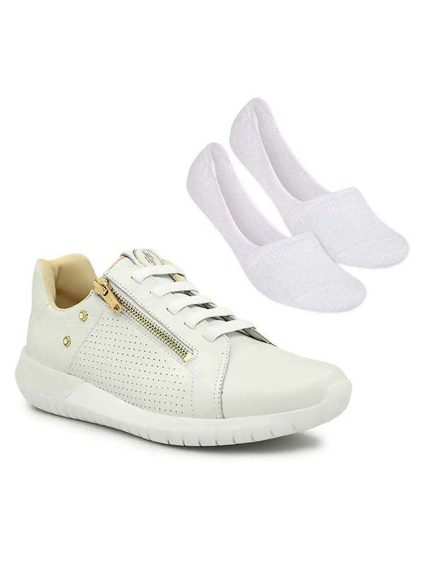 Usaflex - Kit Tênis Usaflex Casual Feminino e par de Meia - Branco