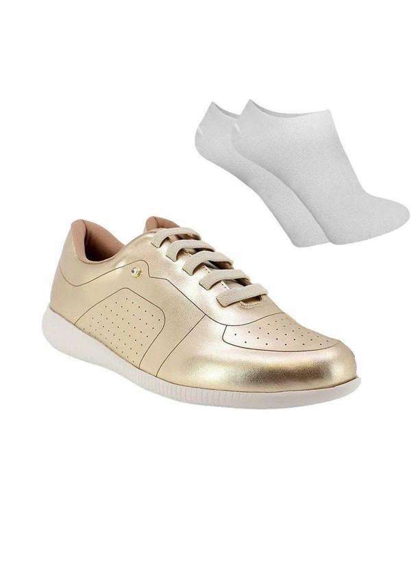 Usaflex - Kit Tênis Usaflex Casual Feminino e par de Meia - Dourado