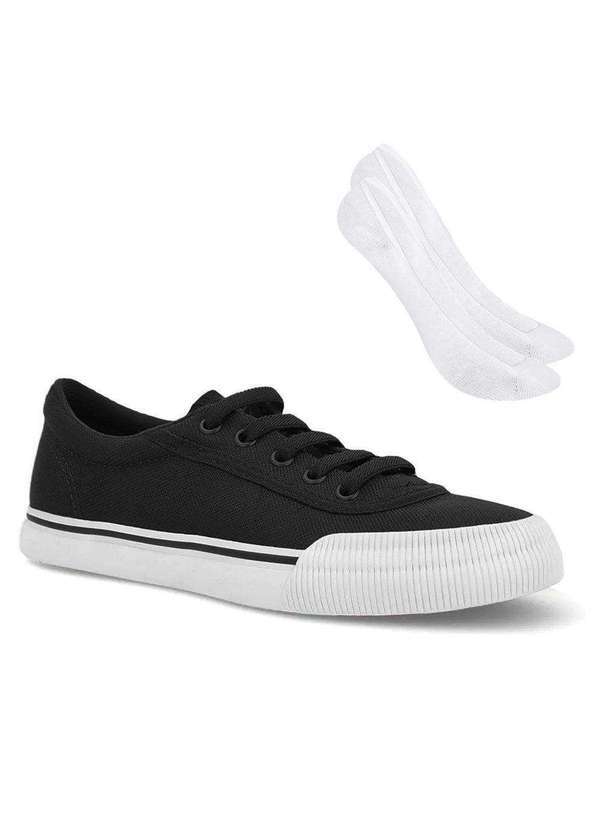 Usaflex - Kit Tênis Usaflex Salto Rasteiro Feminino e par de Meia Preto