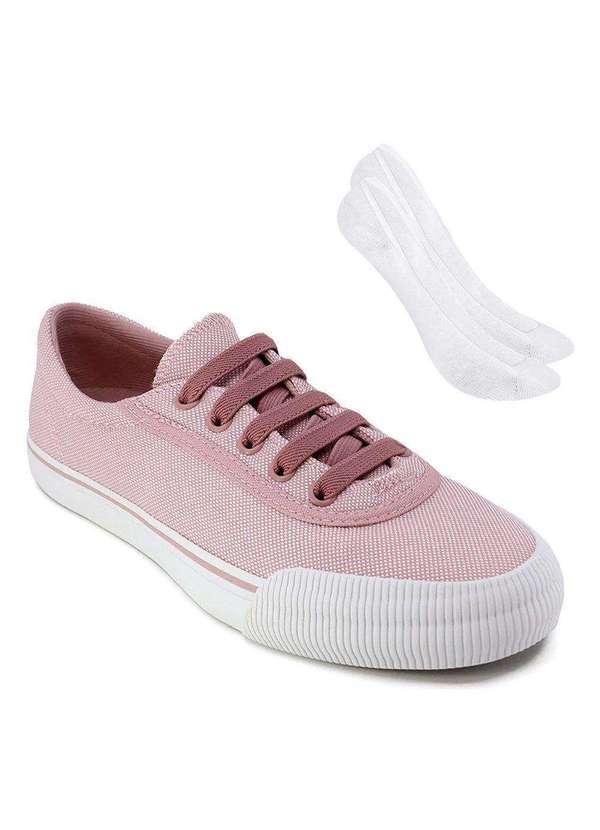 Usaflex - Kit Tênis Usaflex Salto Rasteiro Feminino e par de Meia Rosa
