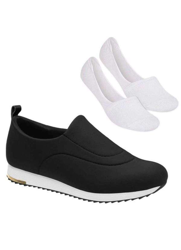 Usaflex - Kit Tênis Usaflex Slip On Soft Feminino e par de Meia - Preto