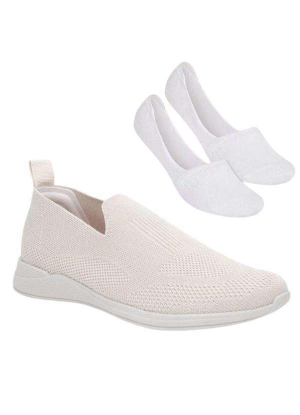 Usaflex - Kit Tênis Usaflex Tricot Feminino e par de Meia Bege