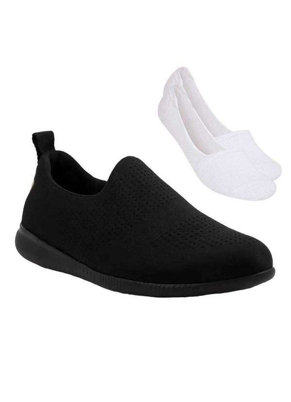 Usaflex - Kit Tênis Usaflex Ultralight Slip On Feminino e par de Meia - Preto