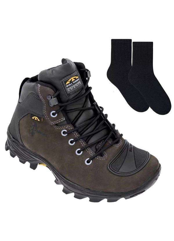 Bull Terrier - Kit Bota Bull Terrier Valmet Moto Masculina e par de Meia Marrom