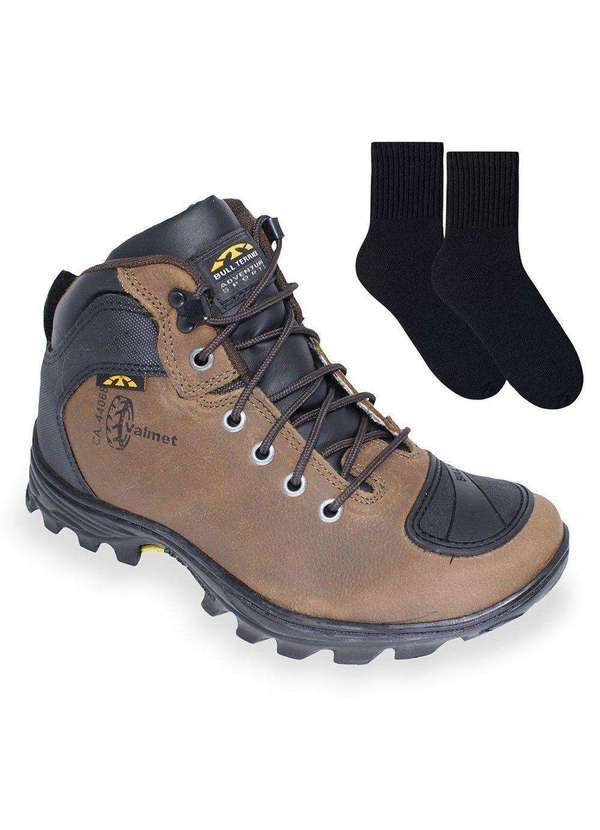 Bull Terrier - Kit Bota Bull Terrier Valmet Moto Masculina e par de Meia Marrom