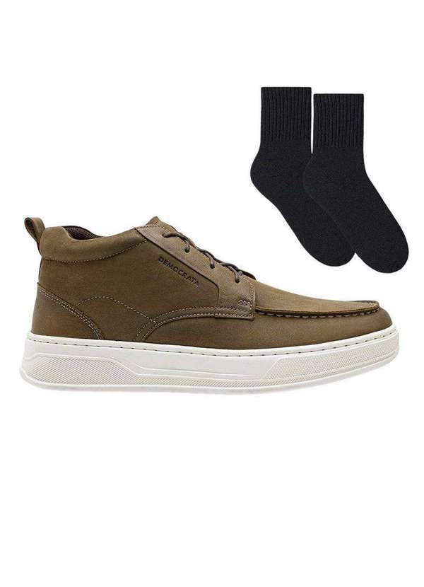 Democrata - Kit Bota Democrata Denim Bold Masculina e par de Meia Marrom