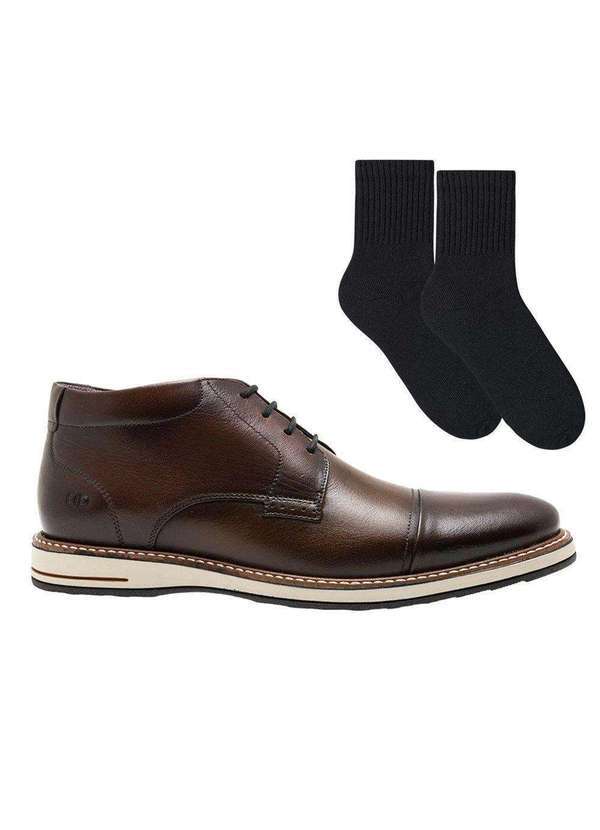 Democrata - Kit Bota Democrata Metropolitan Oliver Masculina e par de Meia Marrom