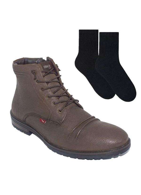 Ferracini - Kit Bota Ferracini Bagdá Masculina e par de Meia Marrom