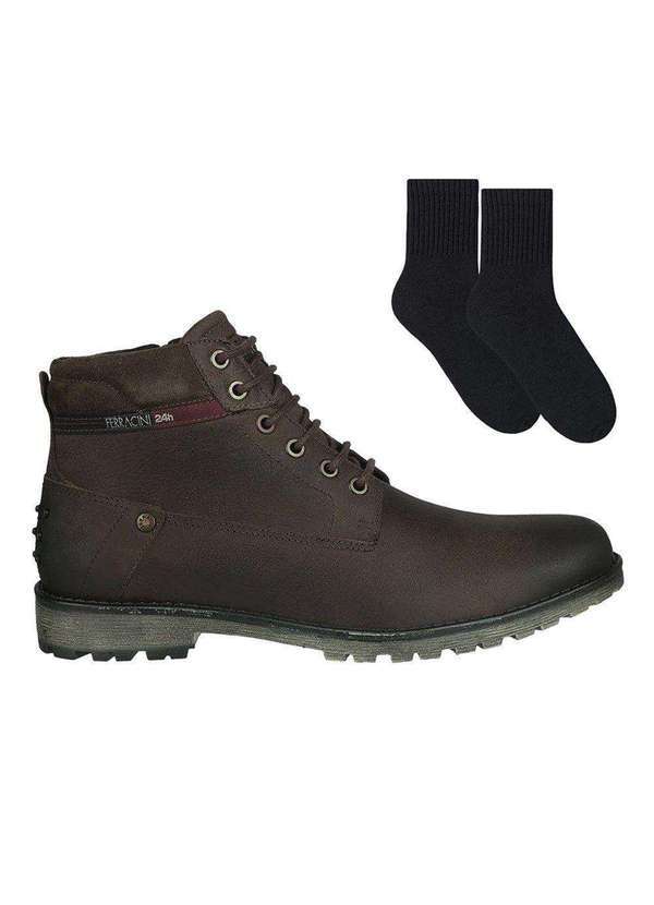 Ferracini - Kit Bota Ferracini Cross Zíper Masculina e par de Meia - Marrom