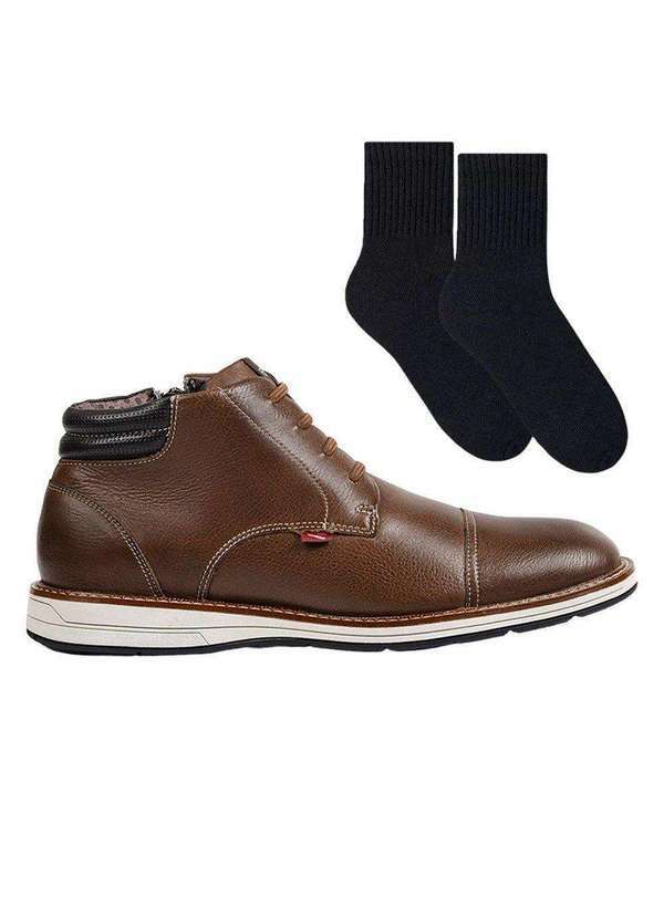 Ferracini - Kit Bota Ferracini Kingston Masculina e par de Meia Marrom