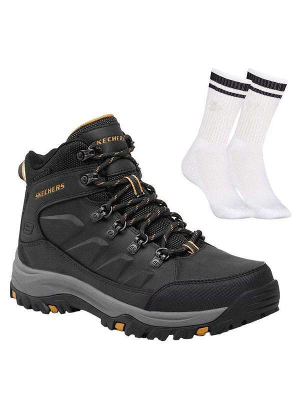 Skechers - Kit Bota Impermeável Skechers Relmet Masculina e par de Meia Cinza