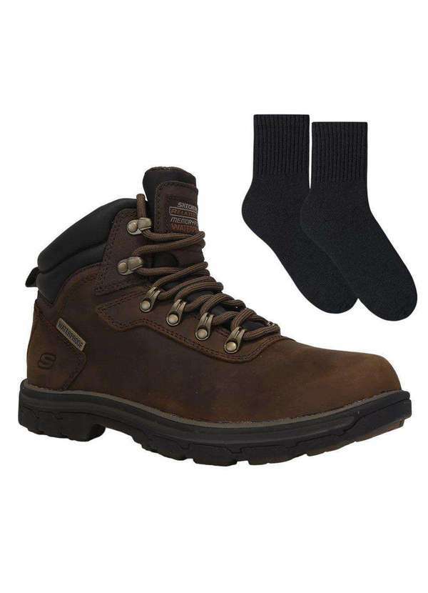 Skechers - Kit Bota Impermeável Skechers Segment Masculina e par de Meia Marrom