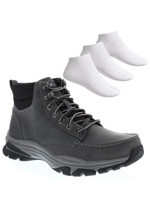 Skechers - Kit Bota Skechers Ralcon Top Point Masculina e 3 pares de Meias Cinza