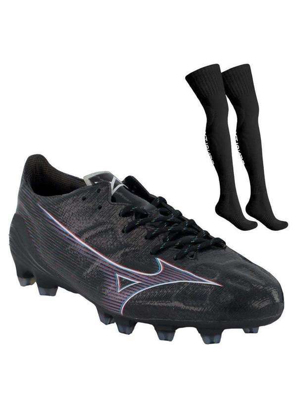 Mizuno - Kit Chuteira Campo Mizuno Alpha Elite e par de Meião Preto