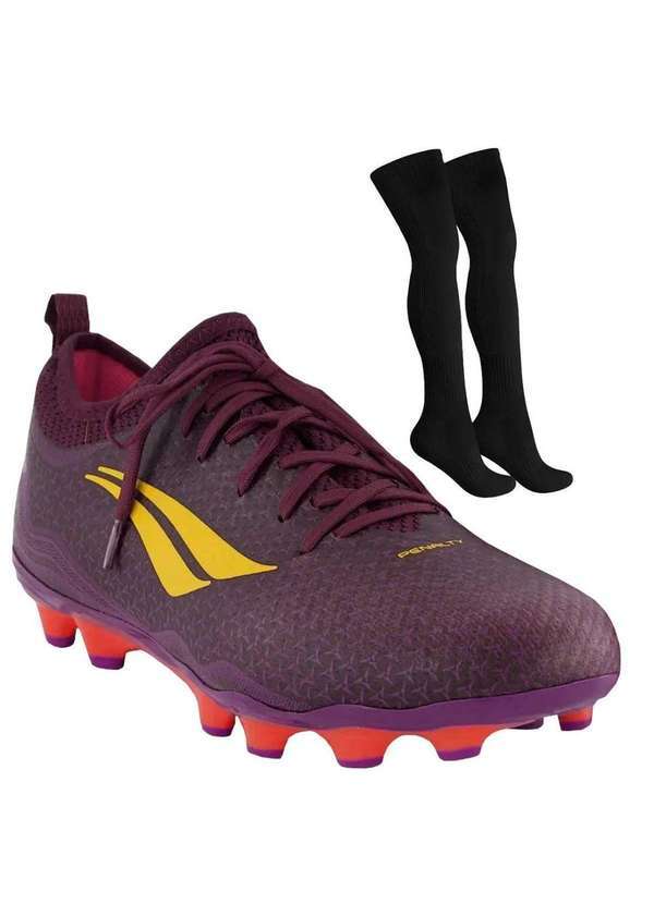 Penalty - Kit Chuteira Campo Penalty S11 Locker Ecoknit Xxi e Meião Vermelho