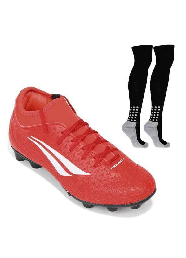 Penalty - Kit Chuteira Campo Penalty S11 Locker Xxi e Meião Vermelho
