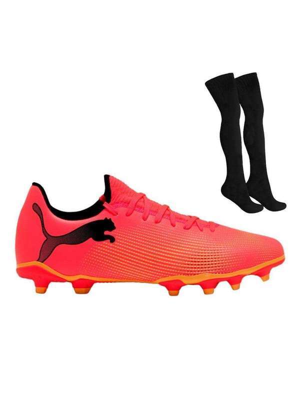 Puma - Kit Chuteira Campo Puma Future 7 Play e par de Meião Rosa