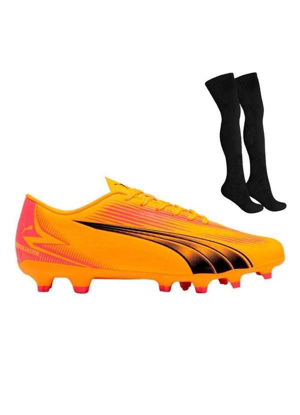 Puma - Kit Chuteira Campo Puma Ultra Play e par de Meião Laranja