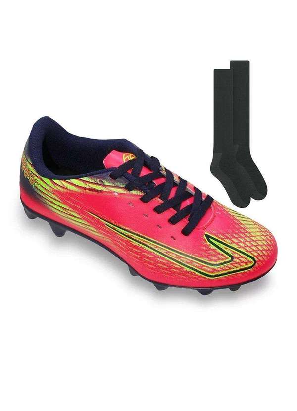 Topper - Kit Chuteira Campo Topper Strike Iv par de Meião Rosa 1