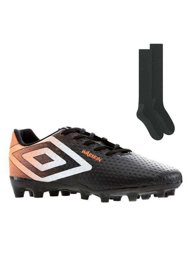 Umbro - Kit Chuteira Campo Umbro Warskin e Meião Preto