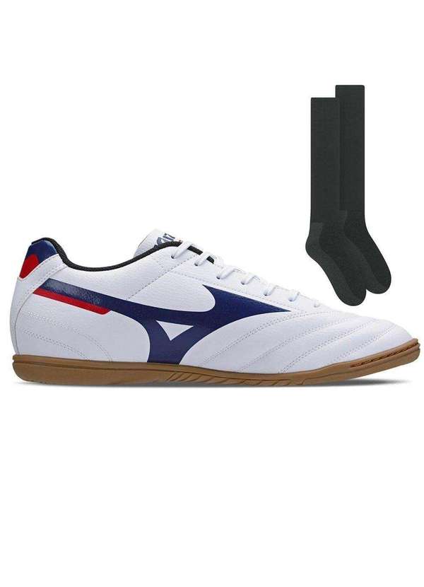 Mizuno - Kit Chuteira Futsal Mizuno Morelia Club e par de Meião Branco