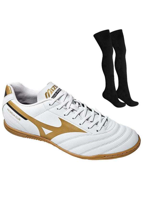 Mizuno - Kit Chuteira Futsal Mizuno Morelia Club e par de Meião Branco
