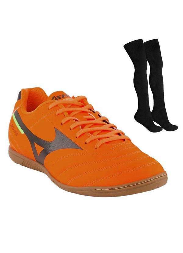 Mizuno - Kit Chuteira Futsal Mizuno Morelia Club In e Meião Laranja