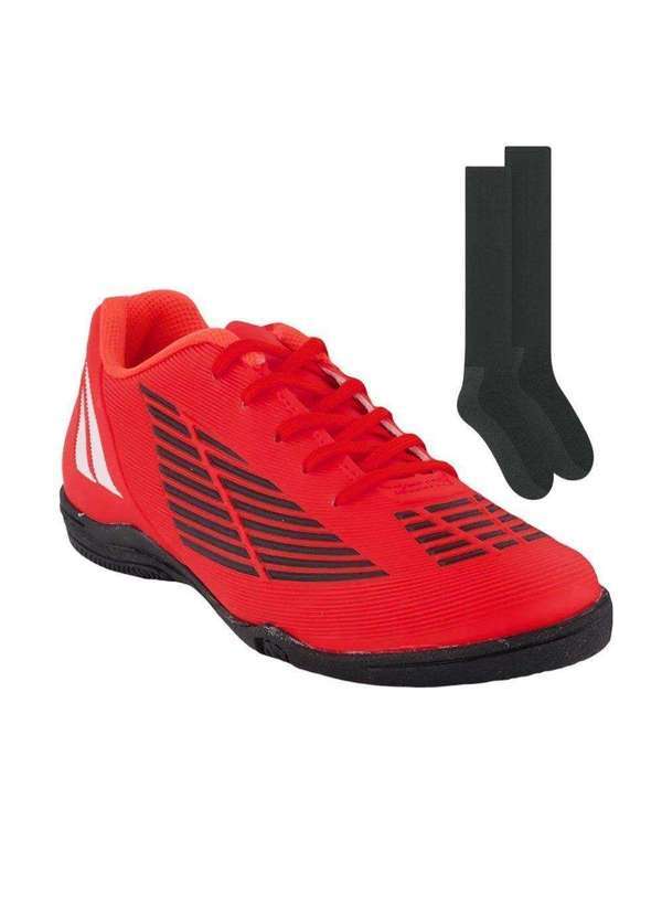 Penalty - Kit Chuteira Futsal Penalty Líder Infantil e par de Meião Vermelho