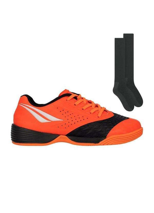 Penalty - Kit Chuteira Futsal Penalty Max 200 Kids e Meião Laranja