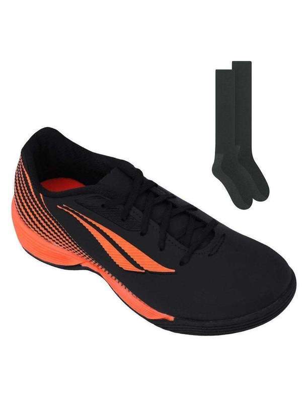 Penalty - Kit Chuteira Futsal Penalty Rocket Turbo Xxi Kids e Meião Preto