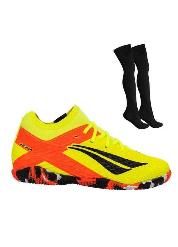 Penalty - Kit Chuteira Futsal Penalty Rx Locker Y-3 Kids e Meião Amarelo
