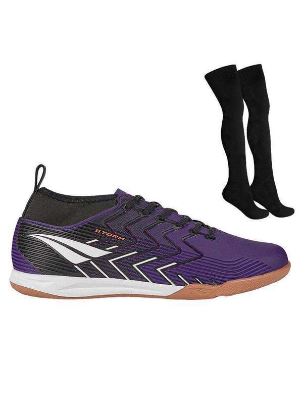 Penalty - Kit Chuteira Futsal Penalty Storm Y-3 Infantil e Meião Roxo