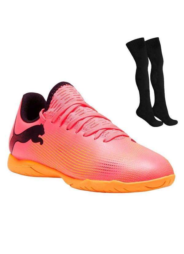 Puma - Kit Chuteira Futsal Puma Future 7 Play It Junior e Meião Rosa