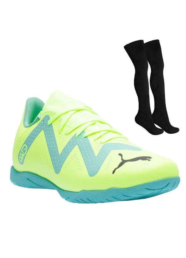 Puma - Kit Chuteira Futsal Puma Future Play e par de Meião Verde