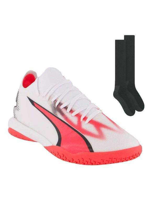 Puma - Kit Chuteira Futsal Puma Ultra Match e par de Meião Branco